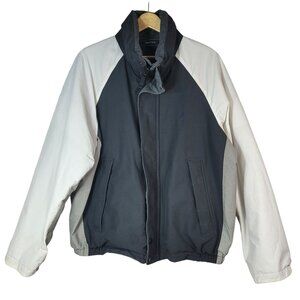 Nautica Mens Nylon Reversible Jacket Gray Large Zipper Snap Hood Pockets Fleece